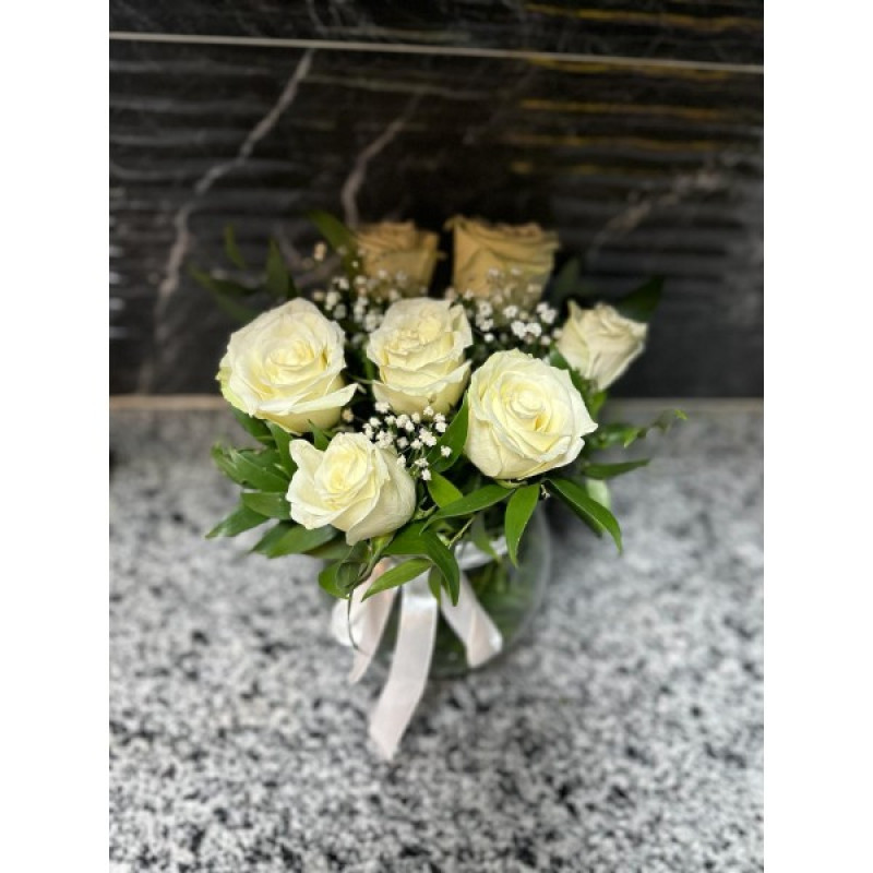 CAM FANUSTA 7 ADET BEYAZ GÜL