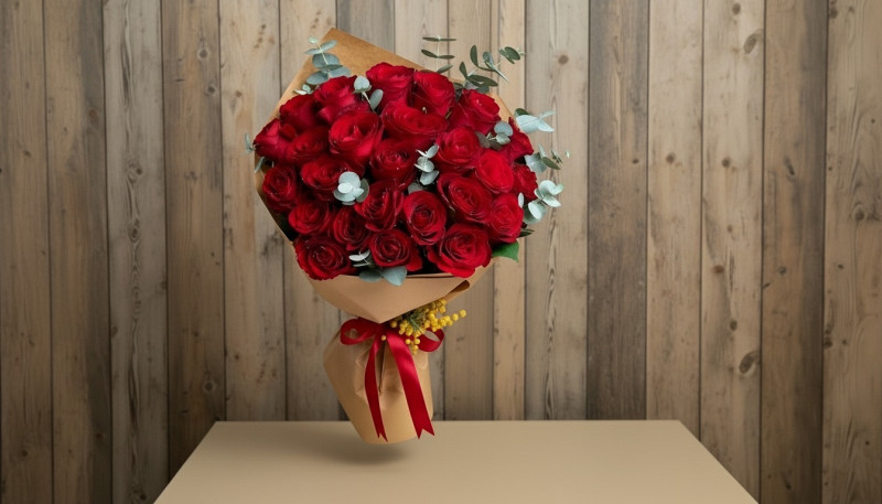 25 adet kırmızı gül buketi 